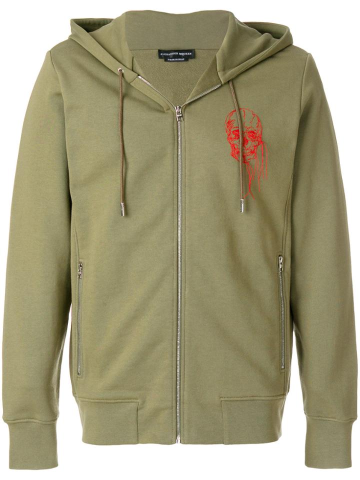 Alexander Mcqueen Skull Print Zipped Hoodie - Green