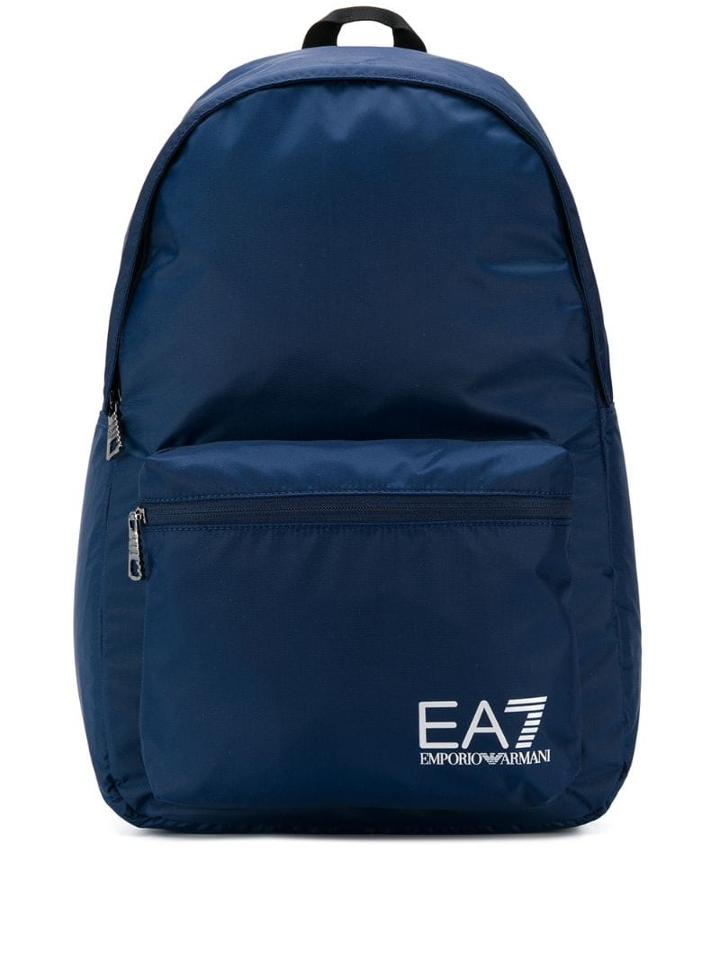 Ea7 Emporio Armani Logo Printed Backpack - Blue