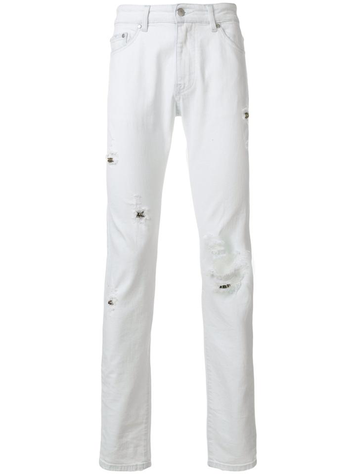 Alchemist Piercing Hardware Distressed Jeans - White