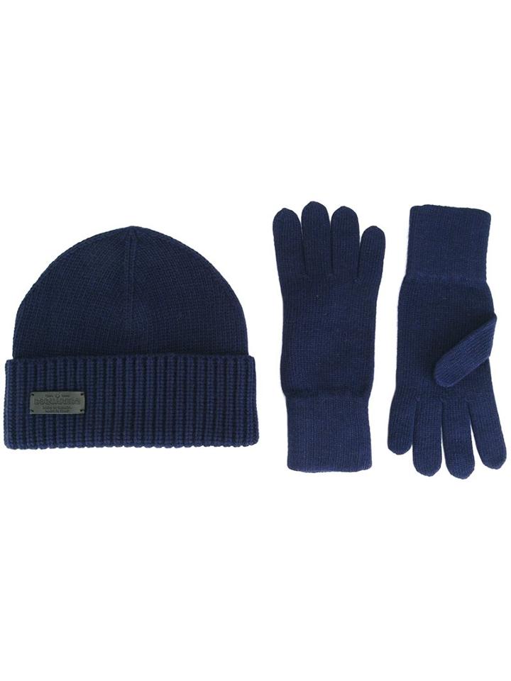 Dsquared2 Ribbed Hat And Gloves Set