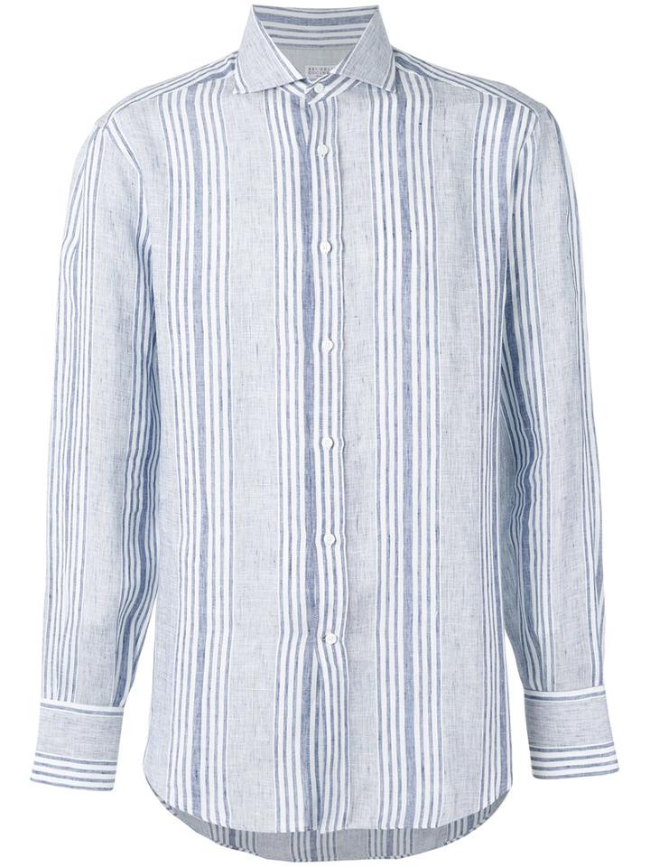 Brunello Cucinelli - Striped Long Sleeve Shirt - Men - Silk/linen/flax - Xl, Blue, Silk/linen/flax