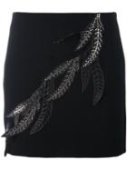 Versus 'leaves' Embellished Fitted Skirt, Women's, Size: 38, Black, Viscose/polyamide/spandex/elastane/goat Skin