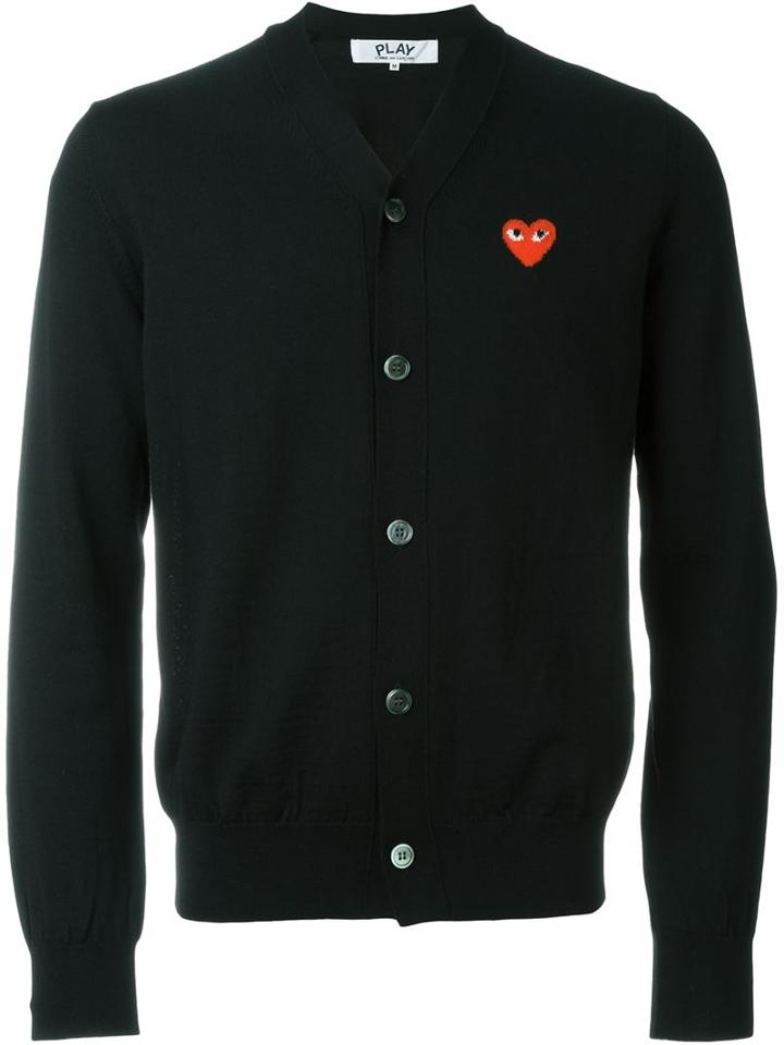 Comme Des Garçons Play Heart Intarsia Cardigan, Men's, Size: Small, Black, Wool