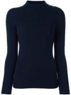 Tory Burch Shoulder Detailing Ribbed Pullover, Women's, Size: Medium, Blue, Merino