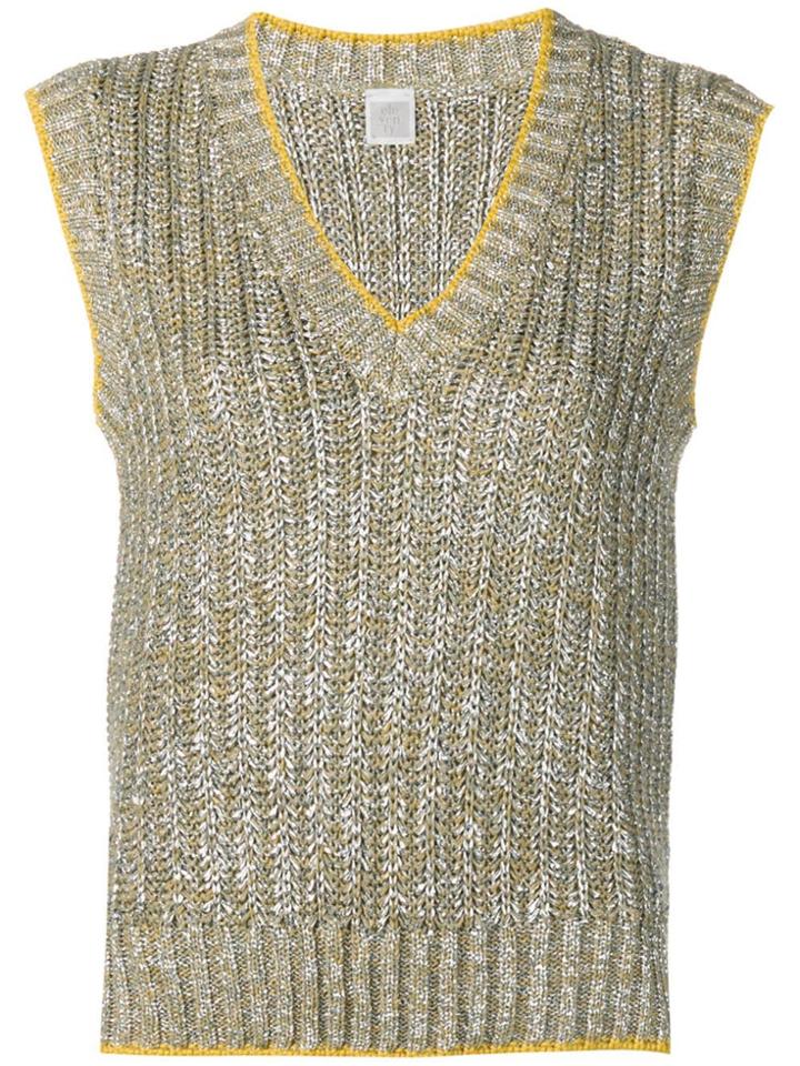 Eleventy Metallic Knit Vest - Silver