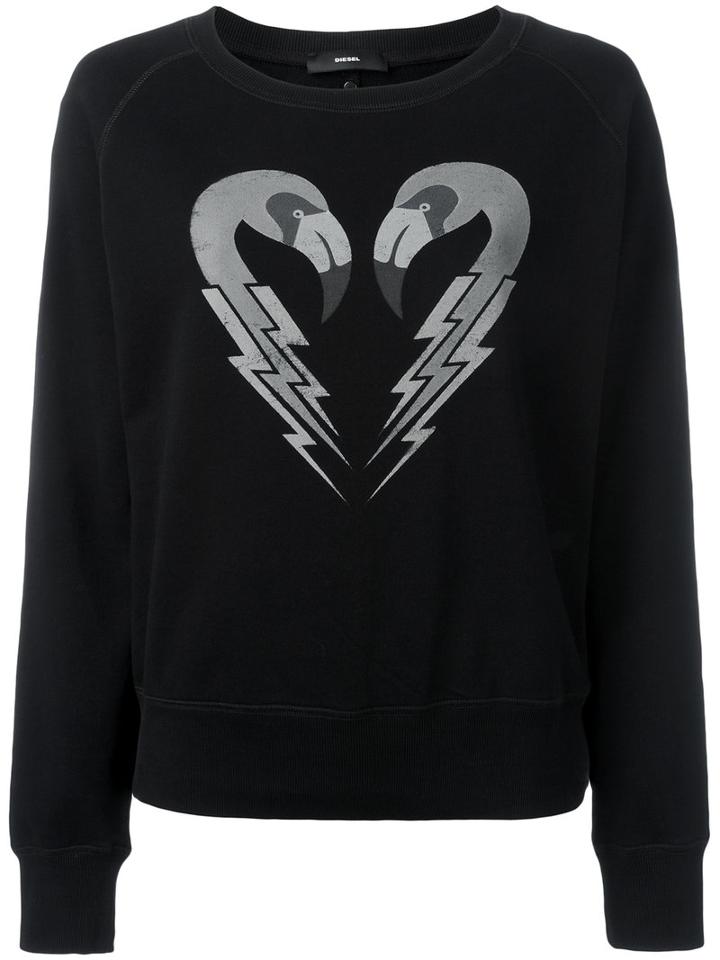 Diesel Flamingo Print Sweatshirt, Women's, Size: Large, Black, Cotton