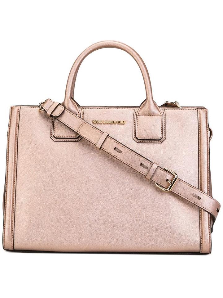 Karl Lagerfeld Large Metallic Tote, Women's, Pink/purple, Leather