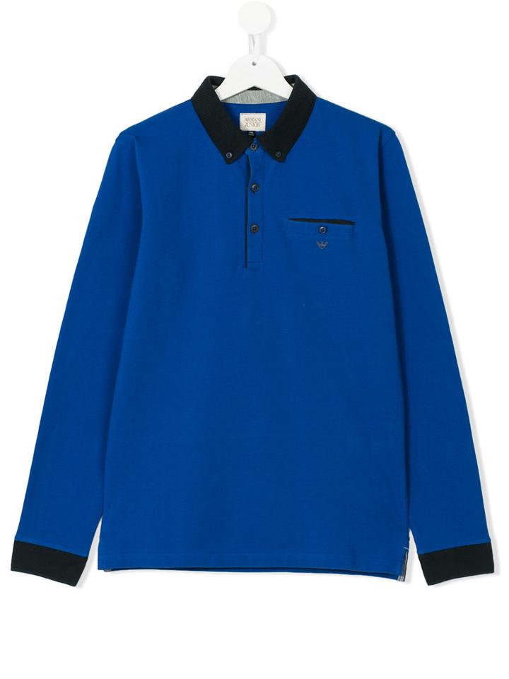 Armani Junior - Teen Long-sleeved Polo - Kids - Cotton/spandex/elastane - 16 Yrs, Blue