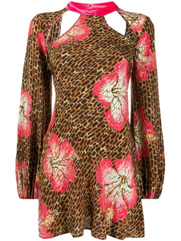 Rixo Backless Hawaii Print Dress - Brown