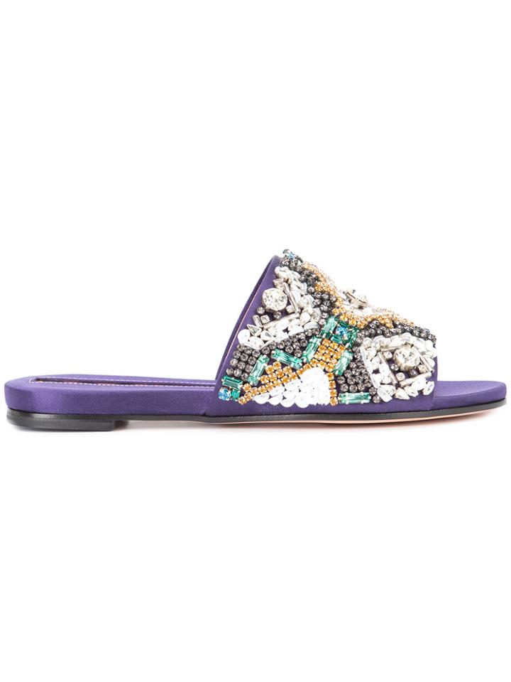 Rochas Crystal Embellished Mules - Pink & Purple