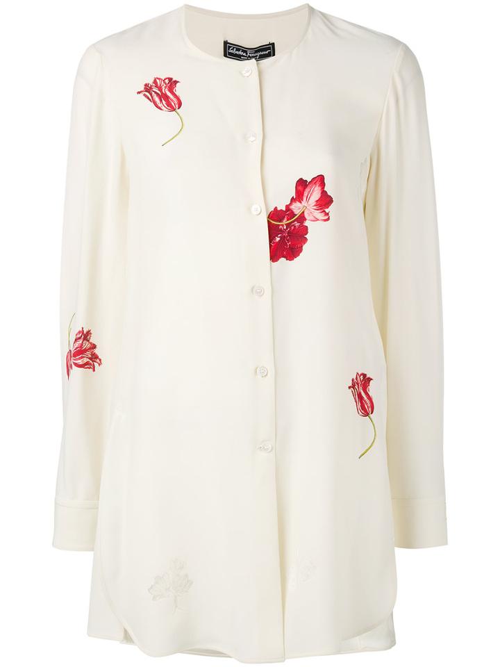 Salvatore Ferragamo - Tulip Print Tunic - Women - Silk - 48, Women's, White, Silk