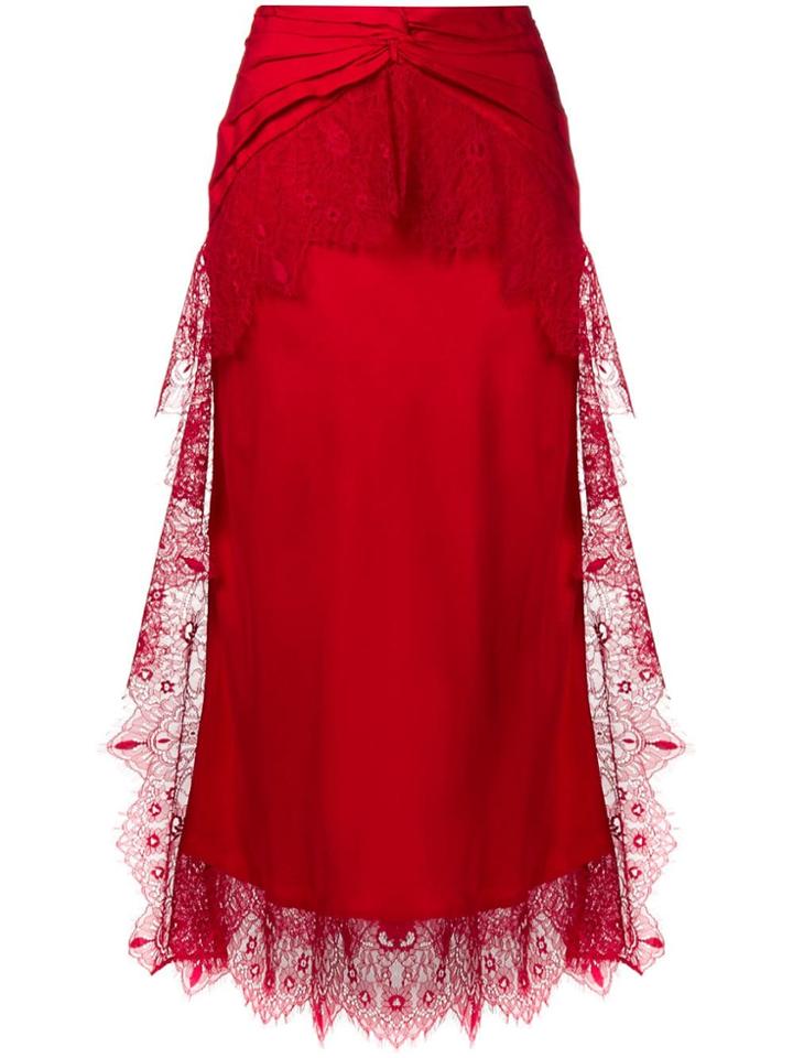 Self-portrait Lace Detail Midi Skirt - Red