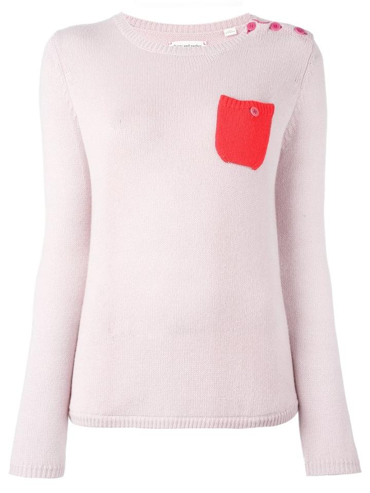 Chinti And Parker Contrast Pocket Jumper, Women's, Size: Small, Pink/purple, Cashmere
