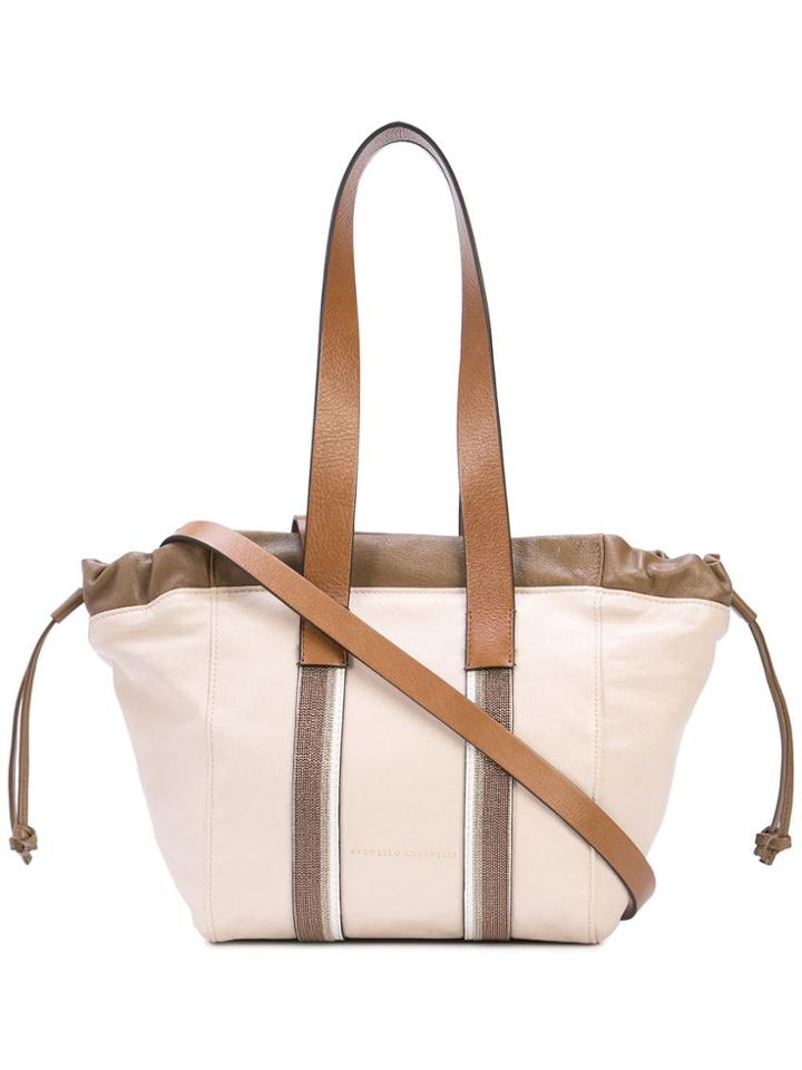 Brunello Cucinelli Side Drawstring Tote - Neutrals