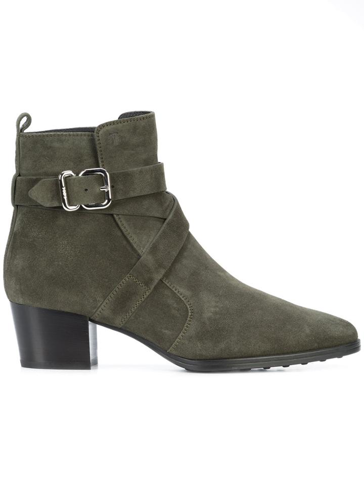 Tod's Buckle Strap Ankle Boots - Green
