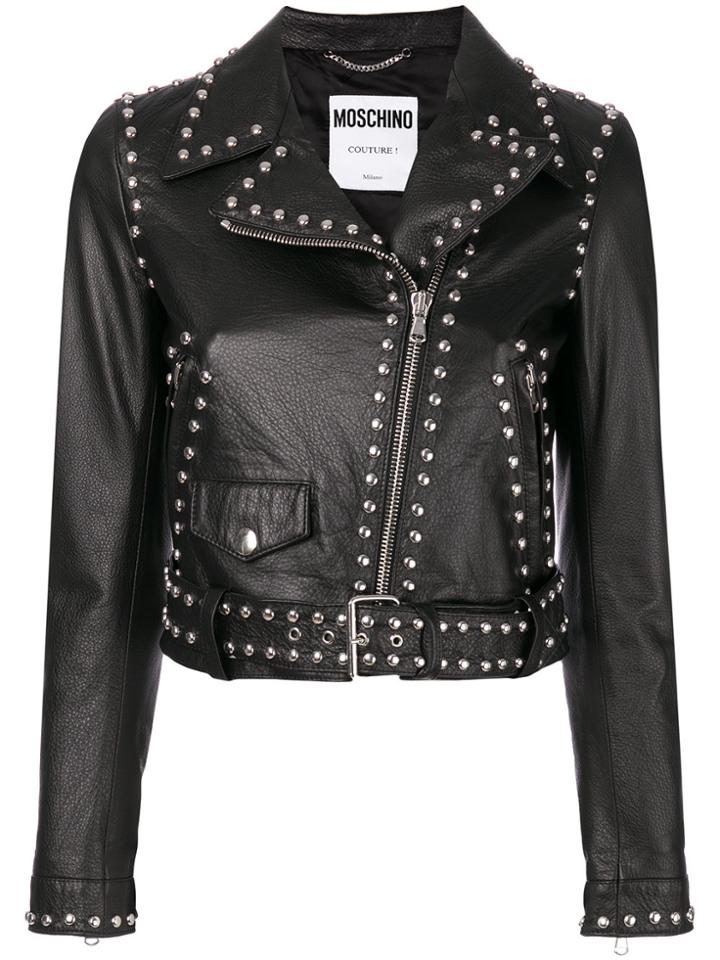 Moschino Studded Pebbled Biker Jacket - Black