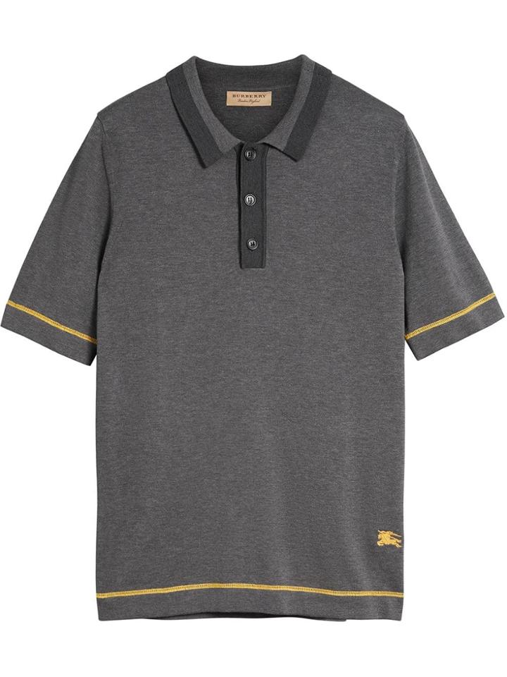Burberry Tipped Cotton Jersey Polo Shirt - Grey