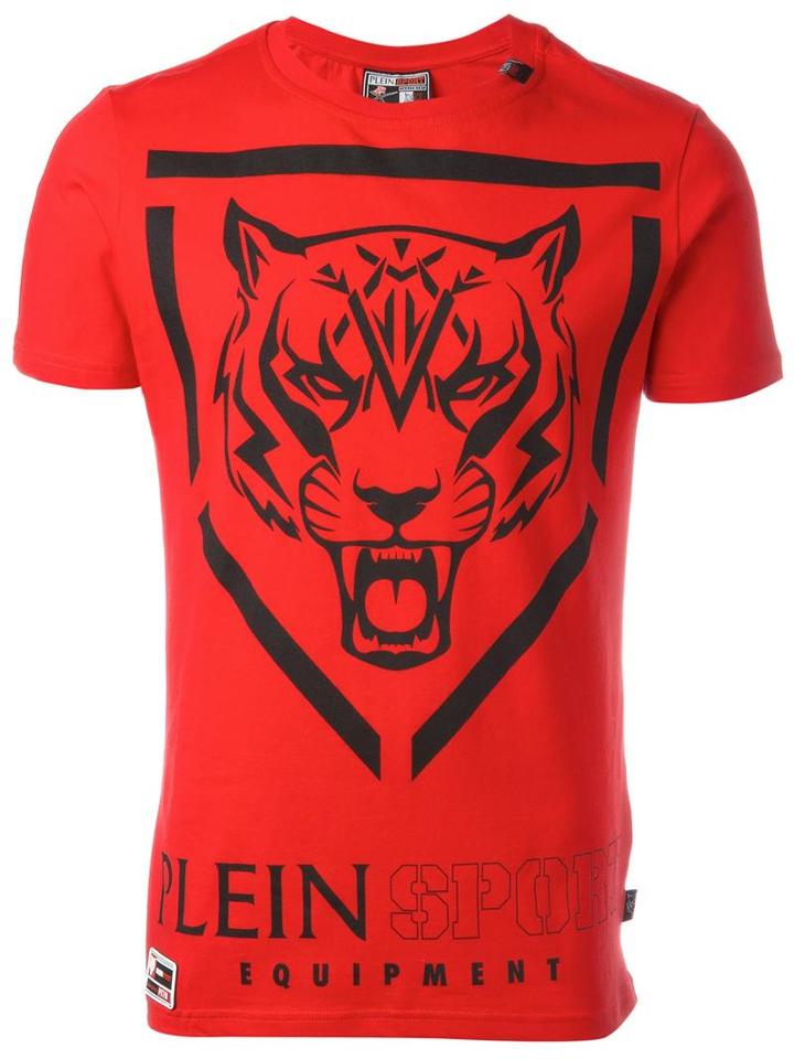 Plein Sport Logo Print T-shirt, Men's, Size: Large, Red, Cotton