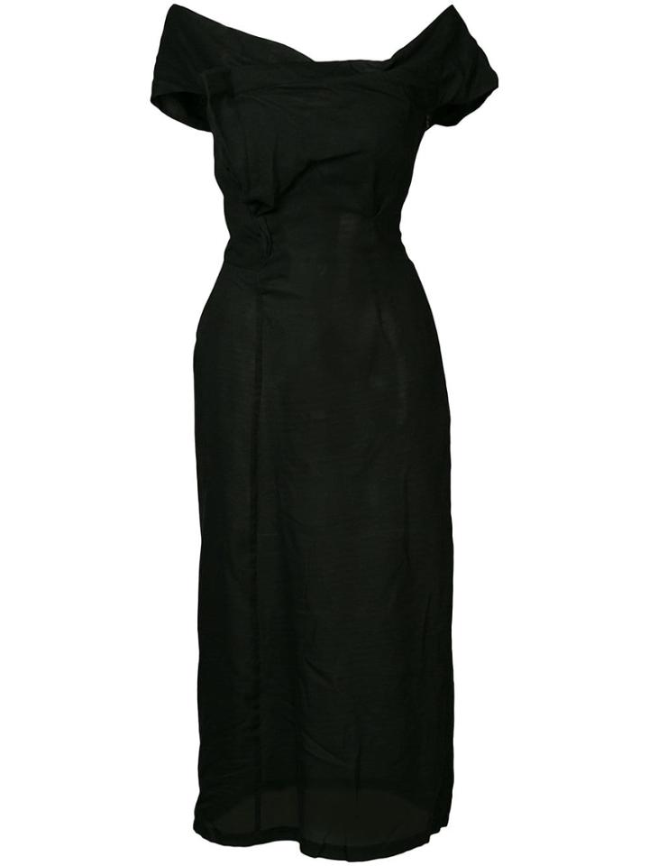 Yohji Yamamoto Vintage Off-shoulder Flared Midi Dress - Black