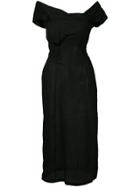 Yohji Yamamoto Vintage Off-shoulder Flared Midi Dress - Black