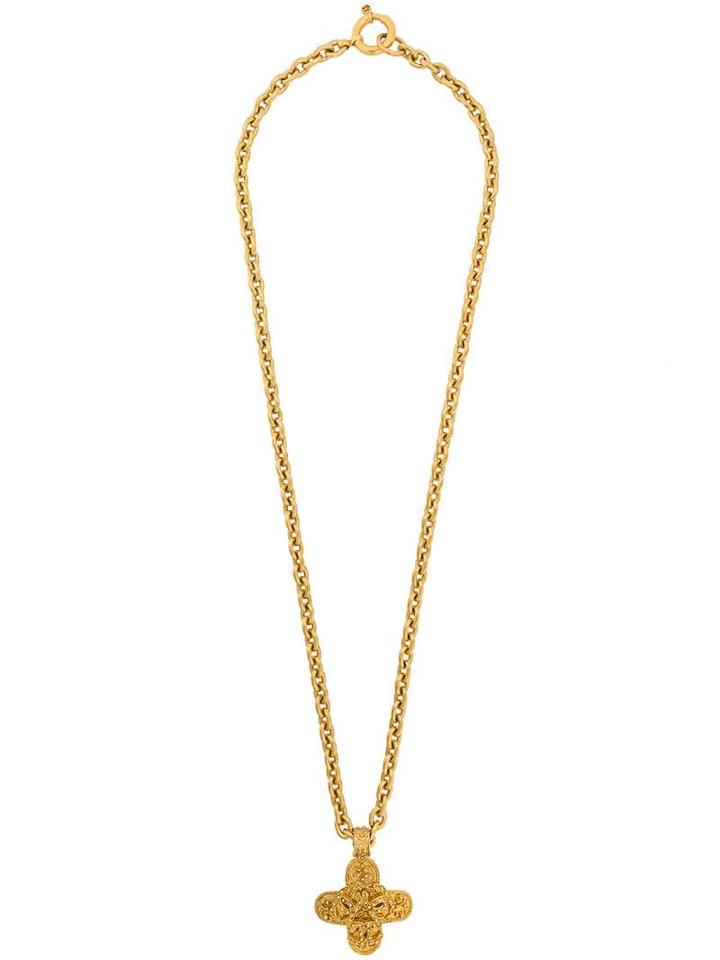 Chanel Pre-owned Cross Pendant Long Necklace - Gold