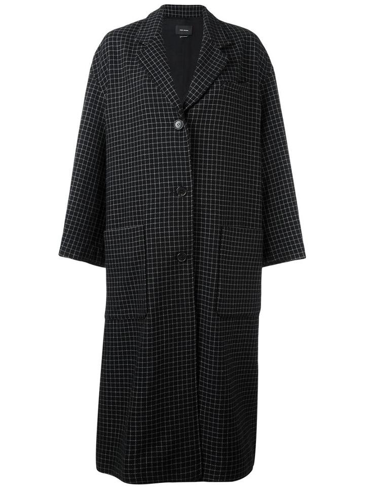 Isabel Marant Mini Check Design Coat, Women's, Size: 40, Black, Virgin Wool/cupro/viscose