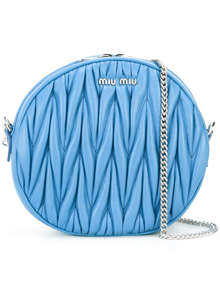 Miu Miu Matelassé Circle Shoulder Bag, Women's, Blue, Calf Leather