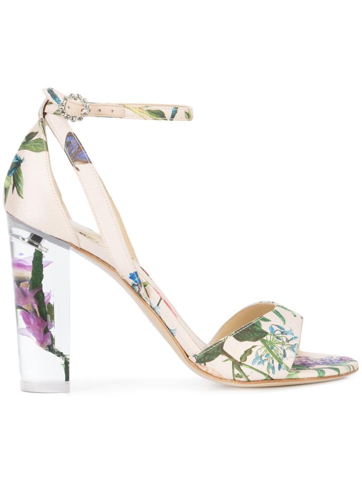 Monique Lhuillier Botanical Print Side Strap Sandals - Pink & Purple
