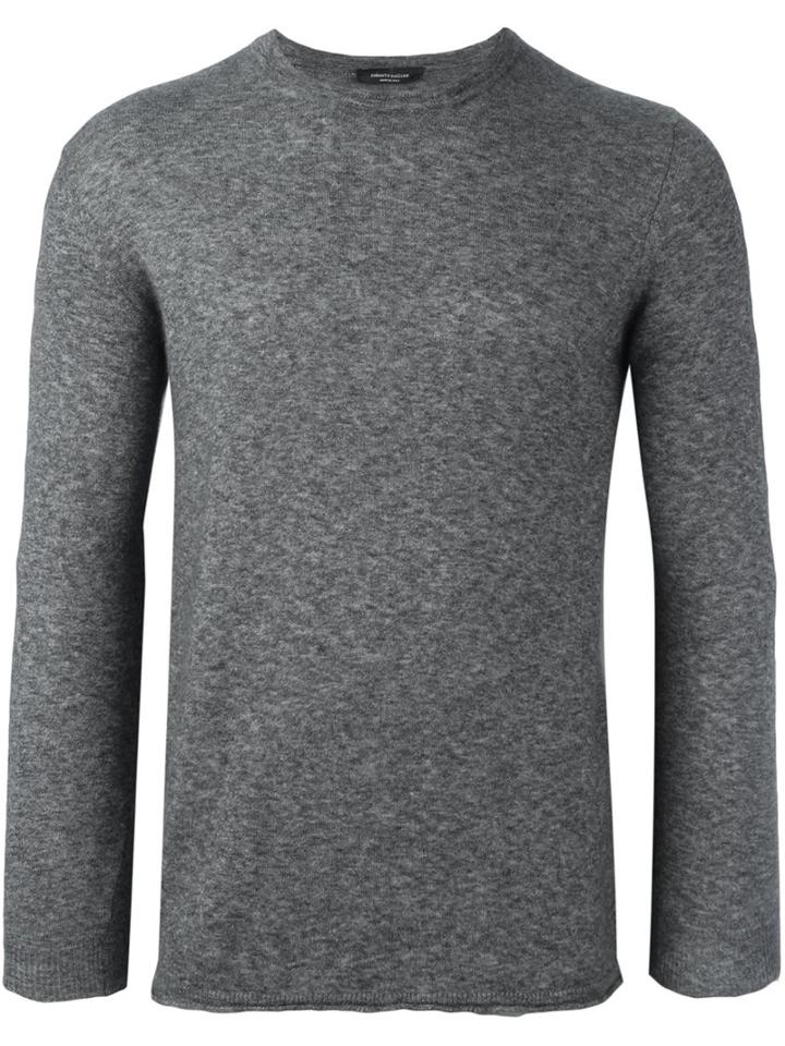 Roberto Collina Crew Neck Sweater, Men's, Size: 52, Grey, Silk/cashmere