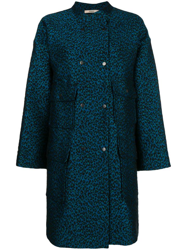 Odeeh Leopard Print Single-breasted Coat - Blue