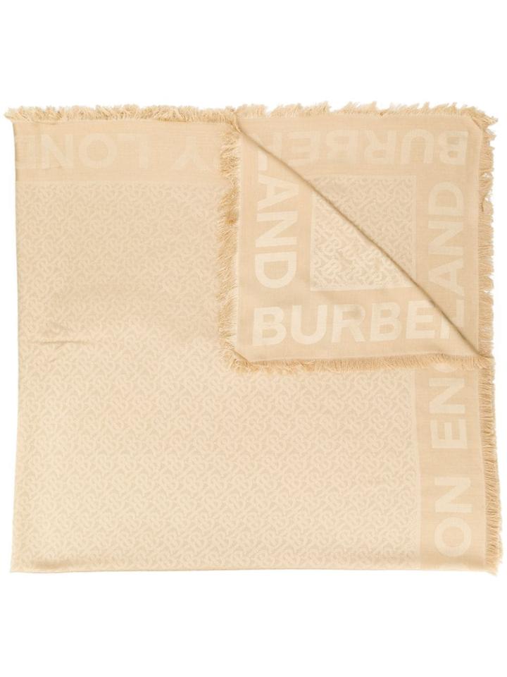 Burberry Fringed Logo Print Scarf - Neutrals