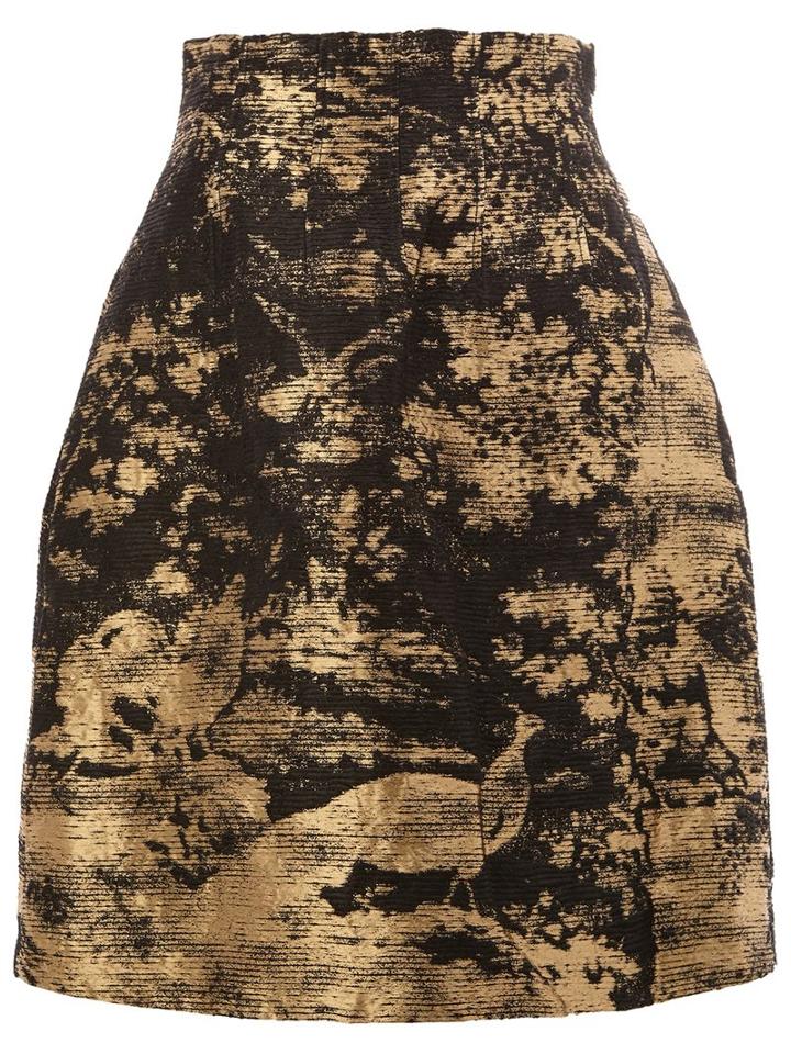 Oscar De La Renta Floral Brocade Skirt, Women's, Size: 4, Black, Linen/flax/polyester/metal/silk