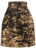 Oscar De La Renta Floral Brocade Skirt, Women's, Size: 4, Black, Linen/flax/polyester/metal/silk