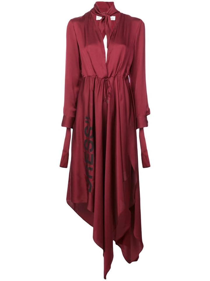 Off-white Asymmetric Plunge-neck Dress - Red