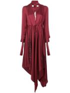 Off-white Asymmetric Plunge-neck Dress - Red