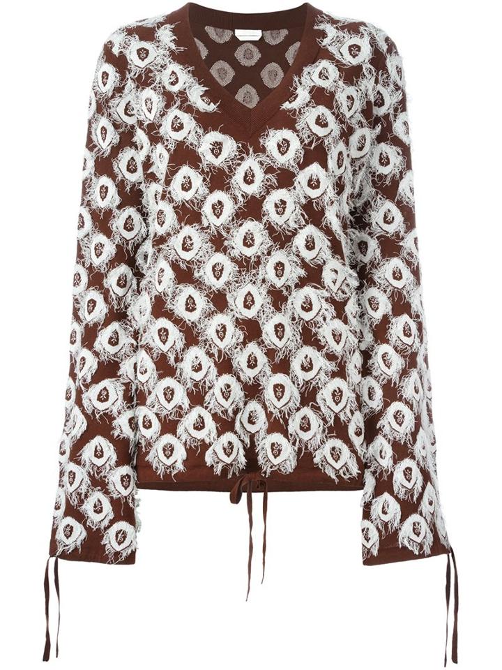 Chloé Frayed Intarsia Jumper, Women's, Size: Medium, Brown, Cotton/linen/flax