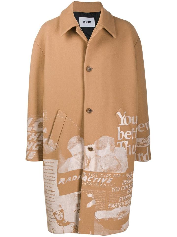 Msgm Graphic Print Coat - Neutrals