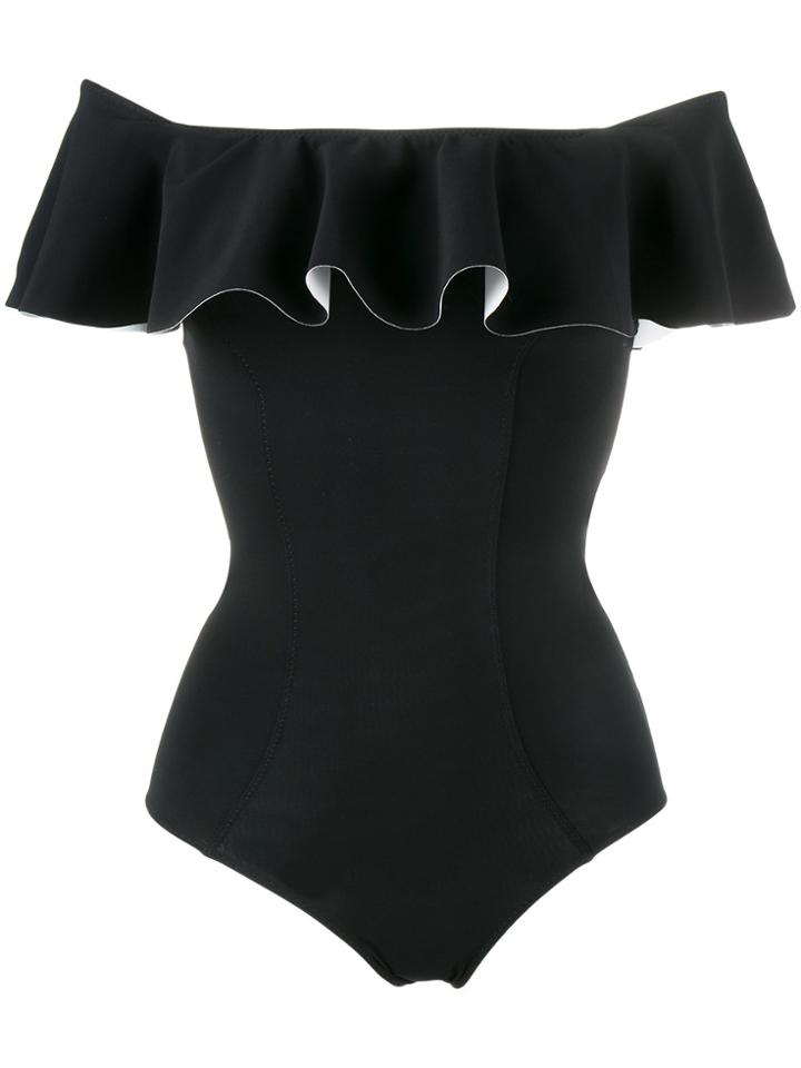 Lisa Marie Fernandez Mira Ruffle Off-shoulder Swimsuit - Black