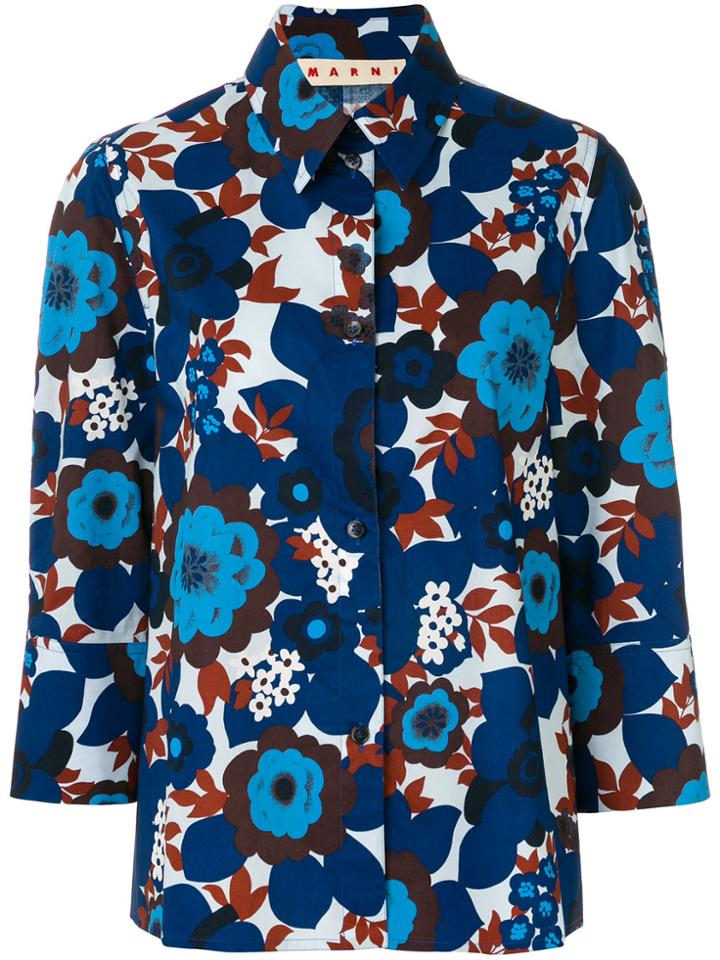 Marni Printed High Low Shirt - Blue