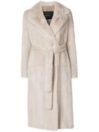 Blancha Mink Fur Belted Coat - Nude & Neutrals