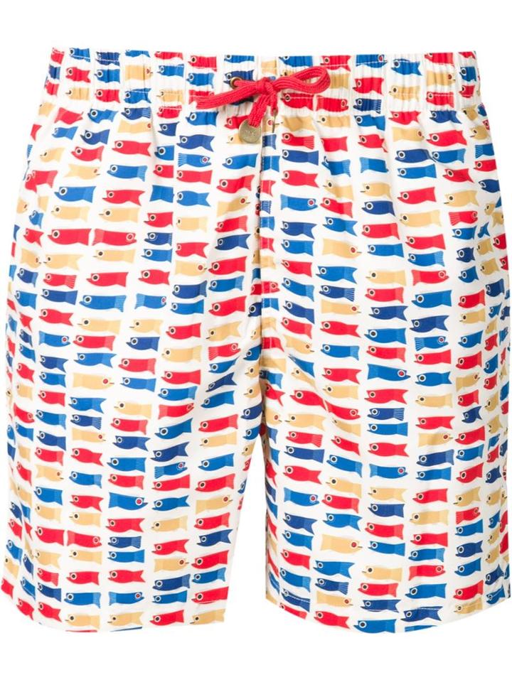 Timo Trunks Fish Print Swim Shorts, Men's, Size: 30, Red, Polyester