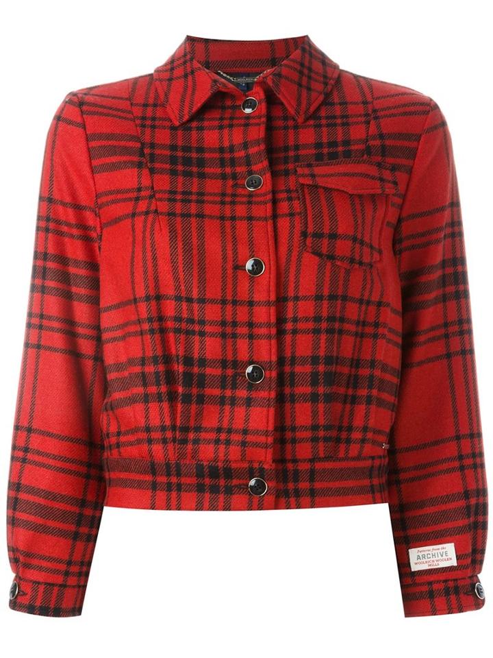 Woolrich Checked Cropped Jacket, Women's, Size: Small, Red, Polyamide/spandex/elastane/wool