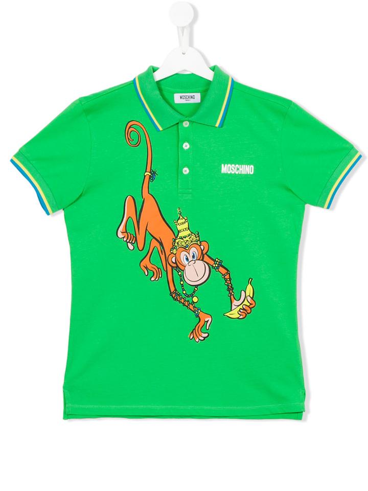 Moschino Kids Monkey Print Polo Shirt, Size: 14 Yrs, Green