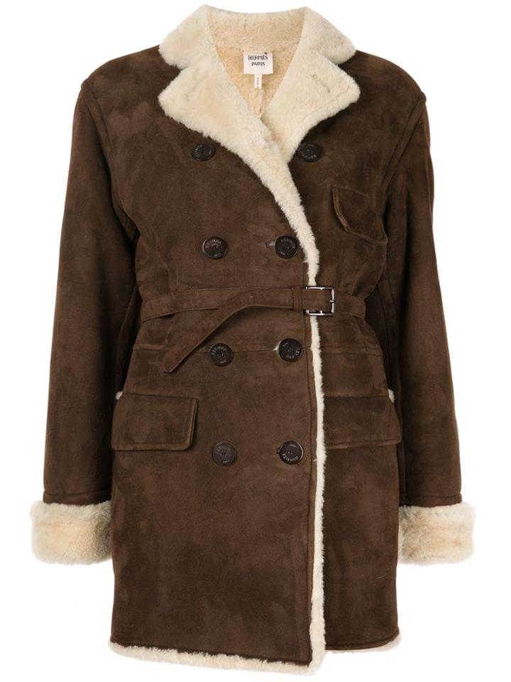 Hermès Pre-owned Shearling Double Breasted Coat - Brown