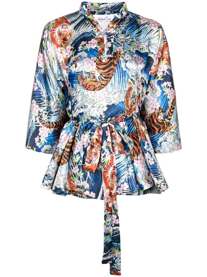 Richard Quinn Tiger Print Belted Blouse - Blue