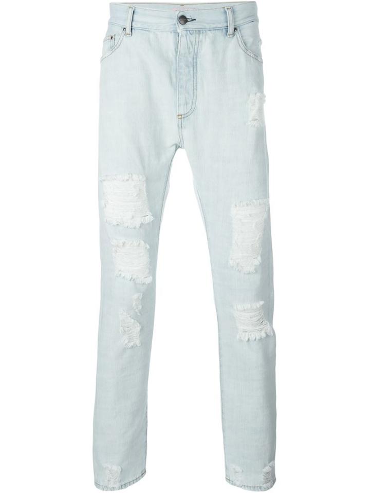 Palm Angels Distressed Slim Jeans, Men's, Size: 33, Blue, Cotton