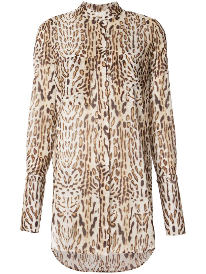 Adam Lippes Ocelot Printed Voile Blouse With Stand Collar - Yellow &