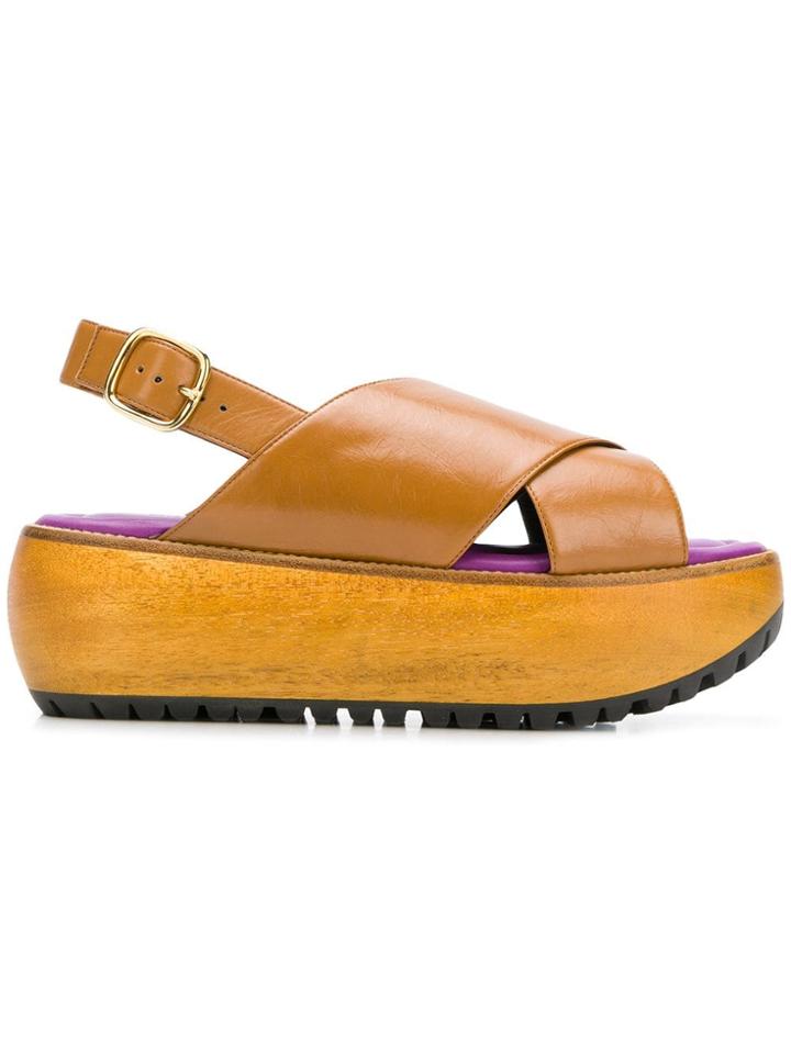 Marni Criss-cross Wedge Sandals - Brown
