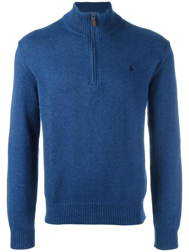 Polo Ralph Lauren Ribbed Zip Collar Sweatshirt, Men's, Size: Xl, Blue, Cotton