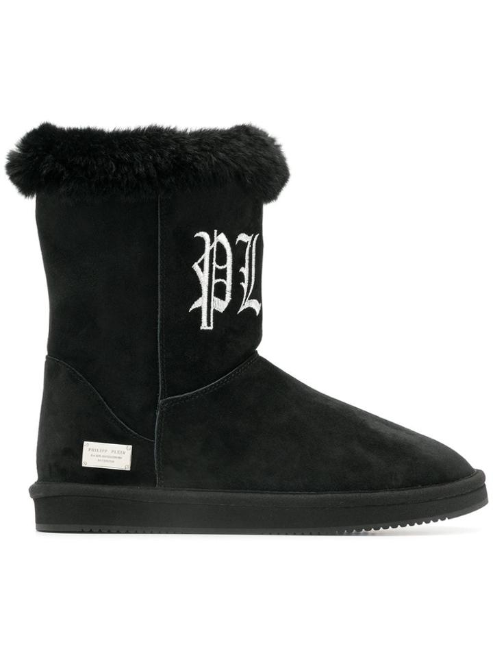 Philipp Plein Gothic Logo Embroidered Boots - Black